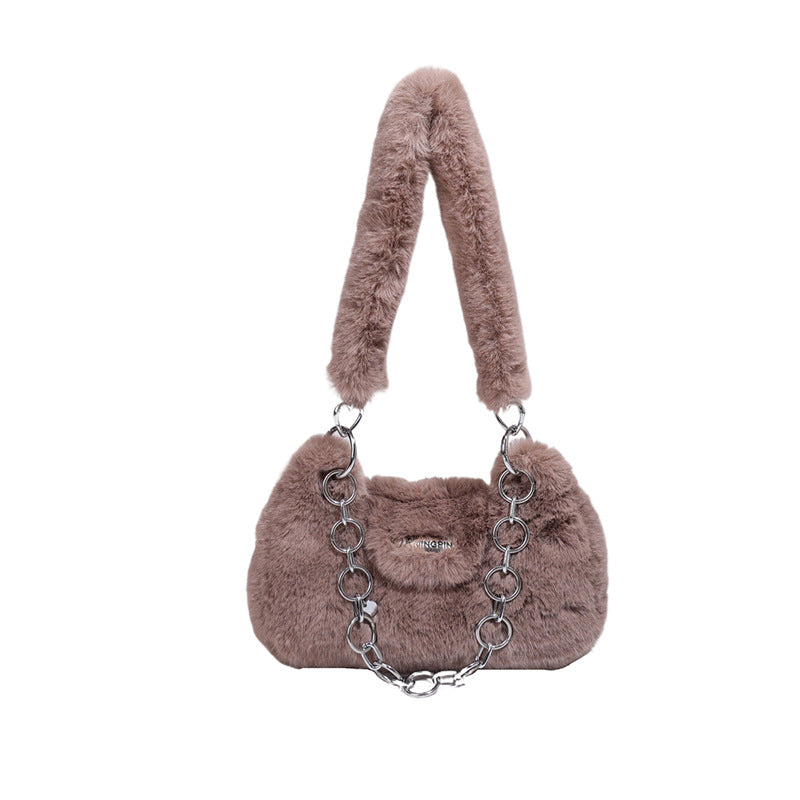 Fashionable Plush Shoulder Bag with Chain
