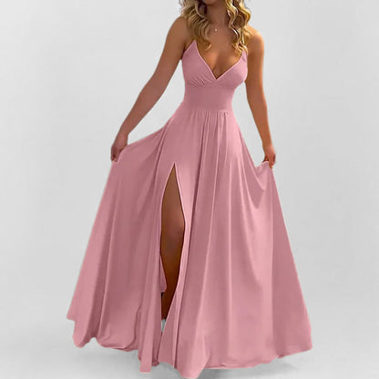 Elegant Solid Color Slip Dress With Ruffle Trim