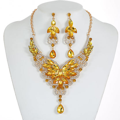 Vintage-Inspired Statement Crystal Gem Necklace Set for Women