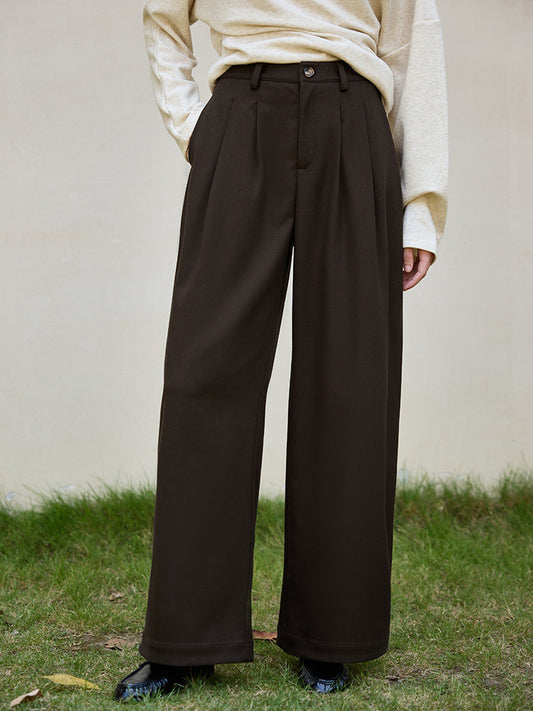 High-Waisted Wide-Leg Wool Blend Trousers for Women