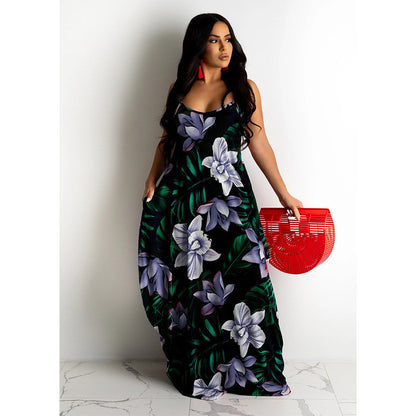 Floral Print Loose Slip Dress Long Dress