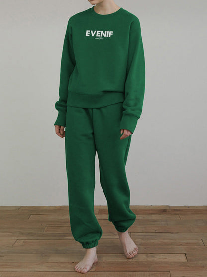 Casual Letter Print Hooded Sweatshirt Set for Fall/Winter