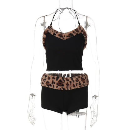 Trendy Chic Two-Piece Set with Cutout Bodice and Animal Print Design