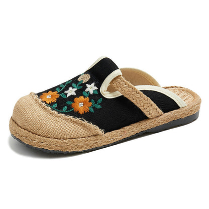 New Ethnic Style Embroidered Shoes Flat Low-Cut Ladies Cloth Shoes Embroidered Elegant Shoes