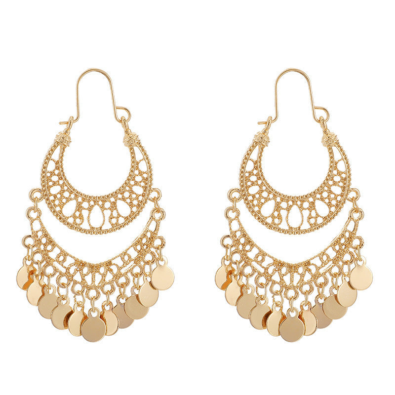 Vintage Geometric Metal Hoop Earrings With Floral Patterns