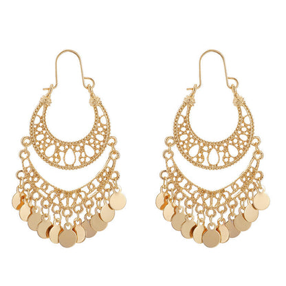 Vintage Geometric Metal Hoop Earrings With Floral Patterns