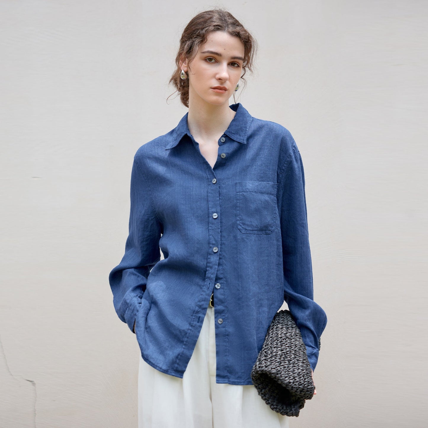 Elegant Linen Long Sleeve Shirt for Women in Solid Colors