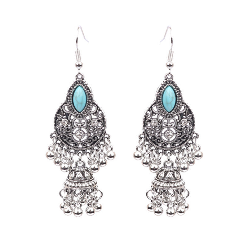 Bohemian Geometric Alloy Earrings with Bell Detail