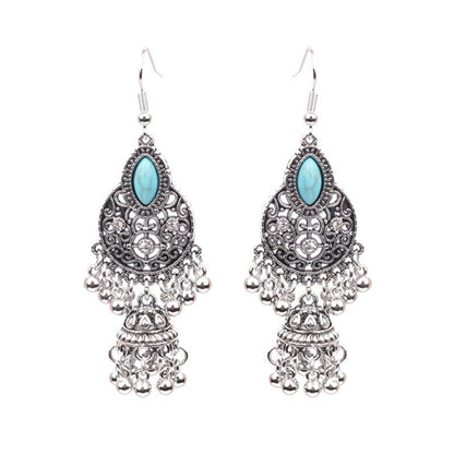 Bohemian Geometric Alloy Earrings with Bell Detail