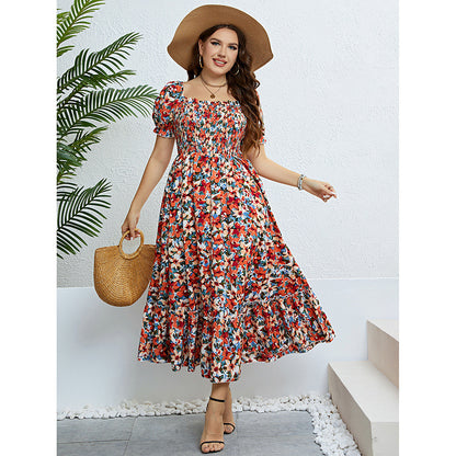 Summer Floral Off-Shoulder Waist-Defining Maxi Dress