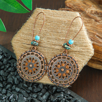 Bohemian Leaf Tassel Earrings Metal Leather Drop Dangle