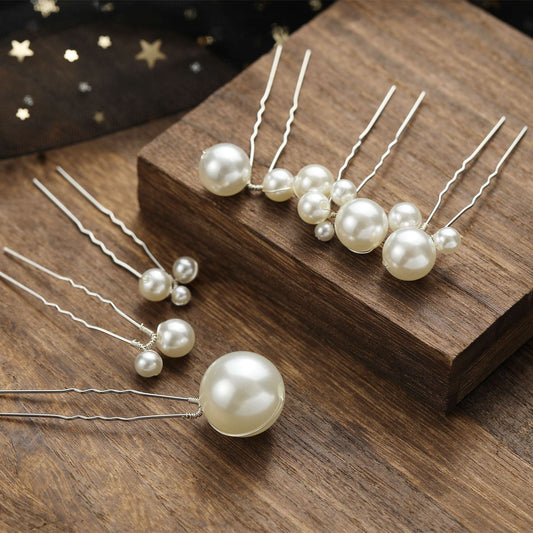Bridal Wedding Hair Pins Set of 6 Pearl U-Shaped Hair Accessories