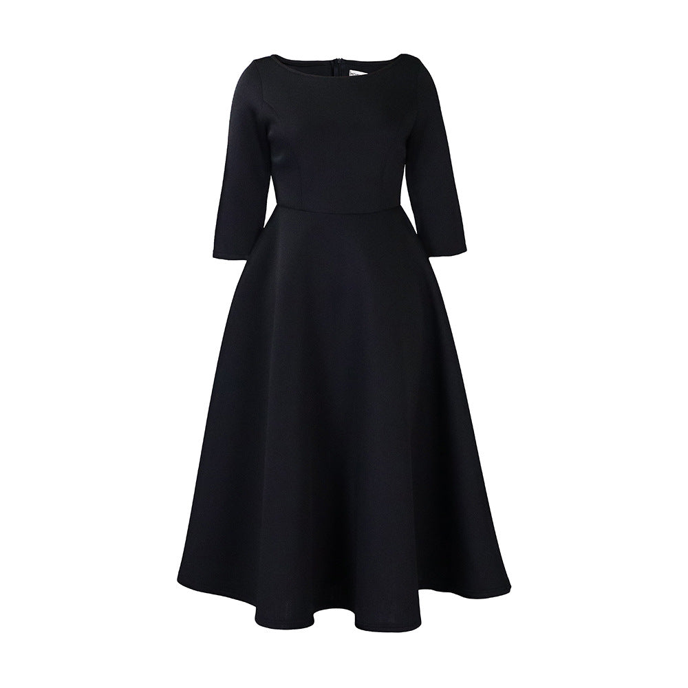 Elegant Solid Color A-Line Dress Polyester Blend