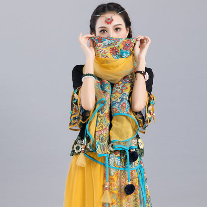 Summer New Ethnic Style Retro Printed Mesh Tassel Versatile Scarf Multi Functional Shawl