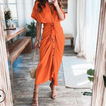 Trendy V-Neck Printed Maxi Dress Elegant Commuter Style