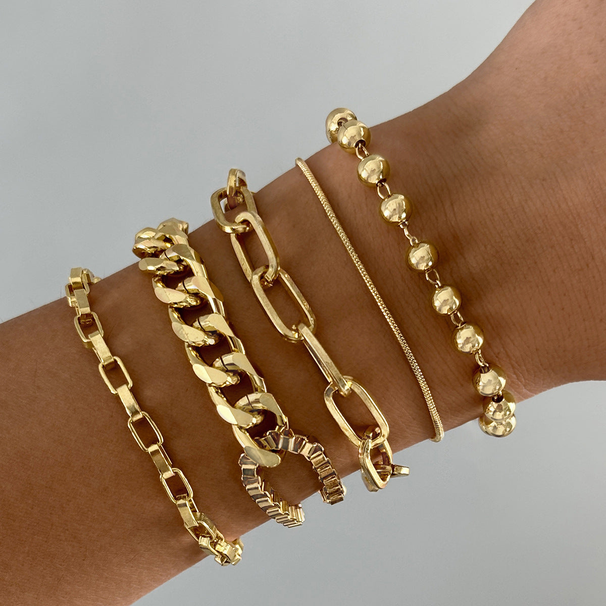 Vintage Geometric Open-Cuff Gold Bracelet Set