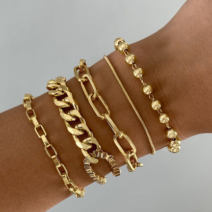 Vintage Geometric Open-Cuff Gold Bracelet Set