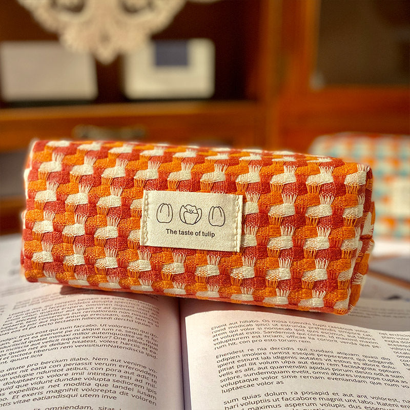 Simple Colorful Woven Pencil Case Pouch