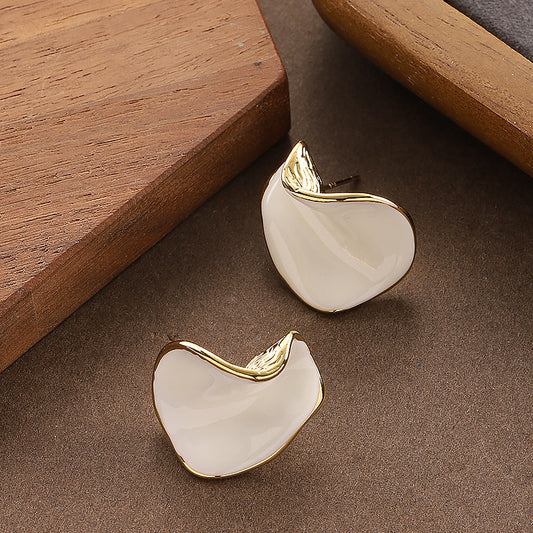 Burgundy Geometric Drip Glaze Ear Studs Vintage Style Earrings