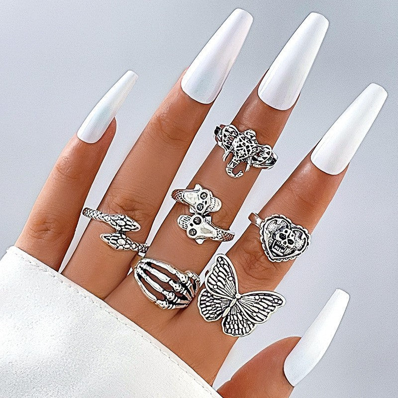 Halloween Gothic Skull Vintage Rings Punk Spider Snake Animal Ring Set