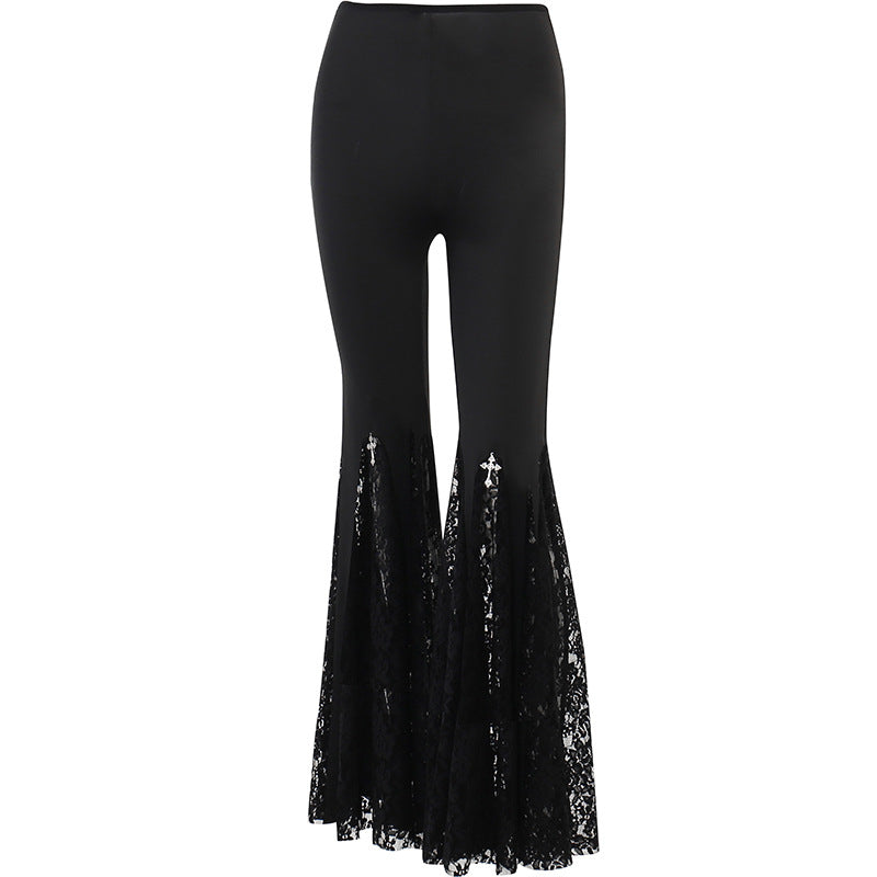 High-Waisted Lace Hollow Black Flare Pants Punk Style