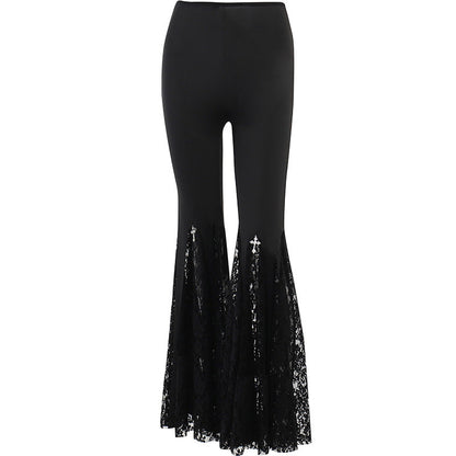 High-Waisted Lace Hollow Black Flare Pants Punk Style