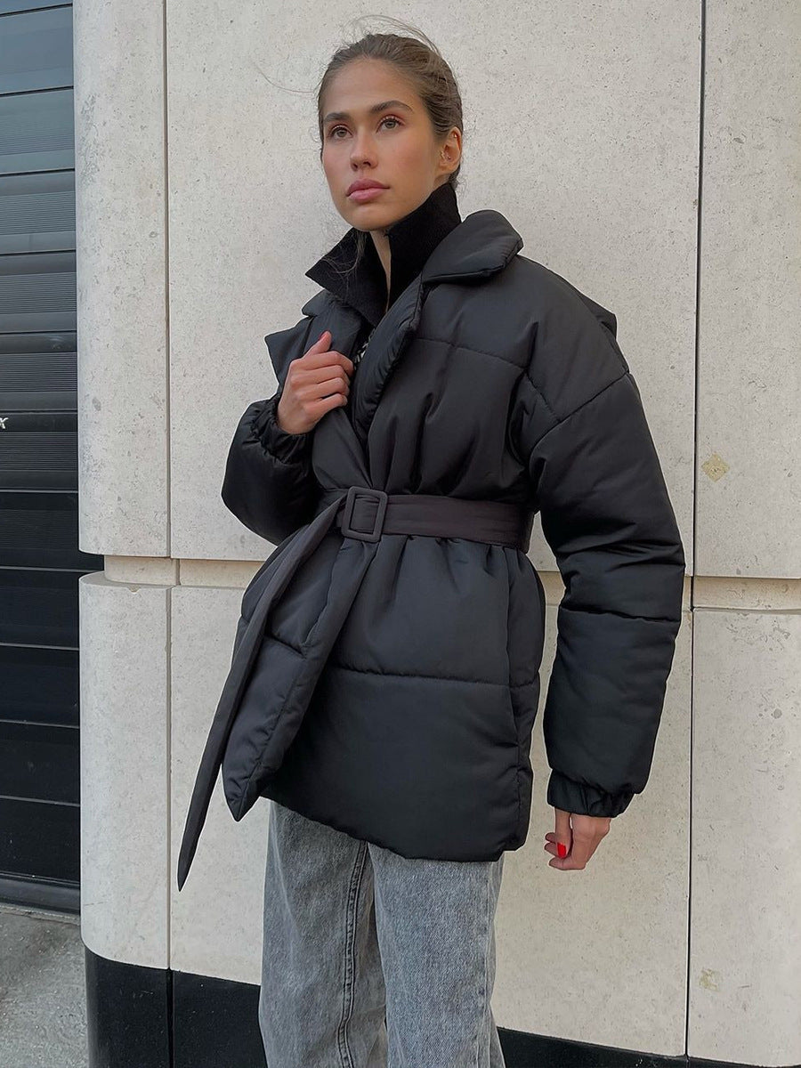 Collared Quilted Coat Slim Fit Belted Outerwear