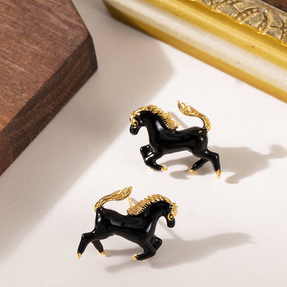 Elegant Enamel Horse Zodiac Stud Earrings For Women