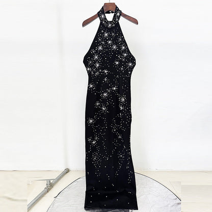 Beaded Long Dress with Neck Halter Design