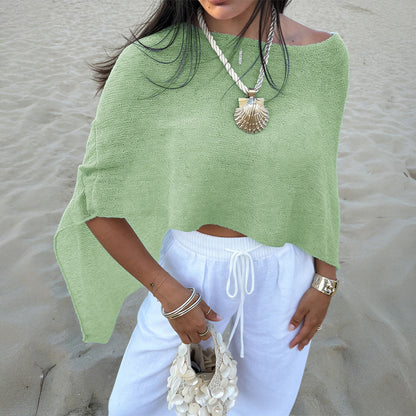 Chic Sheer Knit Cape Top for Casual Outings