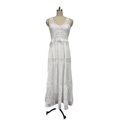 Elegant Lace High-Waist Midi Dress For Commuting