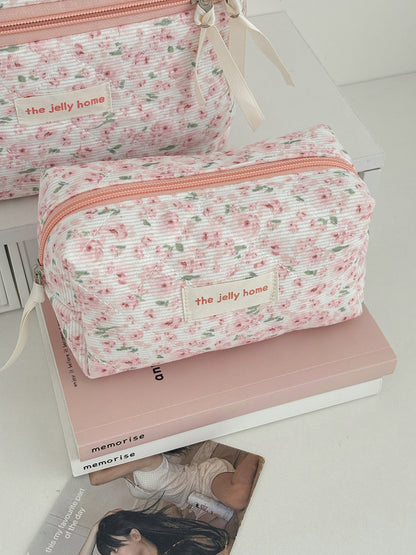 Flower Pattern Velvet Makeup Bag Cute Portable Travel Case
