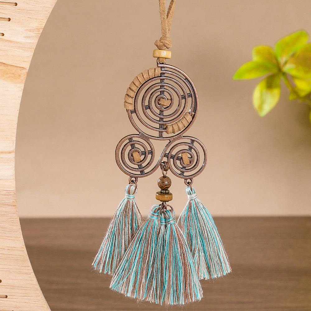 Bohemian Long Pendant Necklace with Tassels and Floral Design