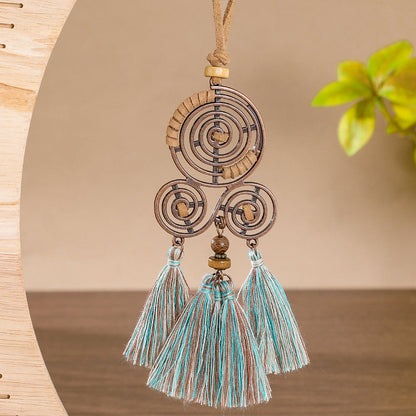 Bohemian Long Pendant Necklace with Tassels and Floral Design