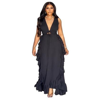 Elegant Off-The-Shoulder Ruffled Crop Top Maxi Dress