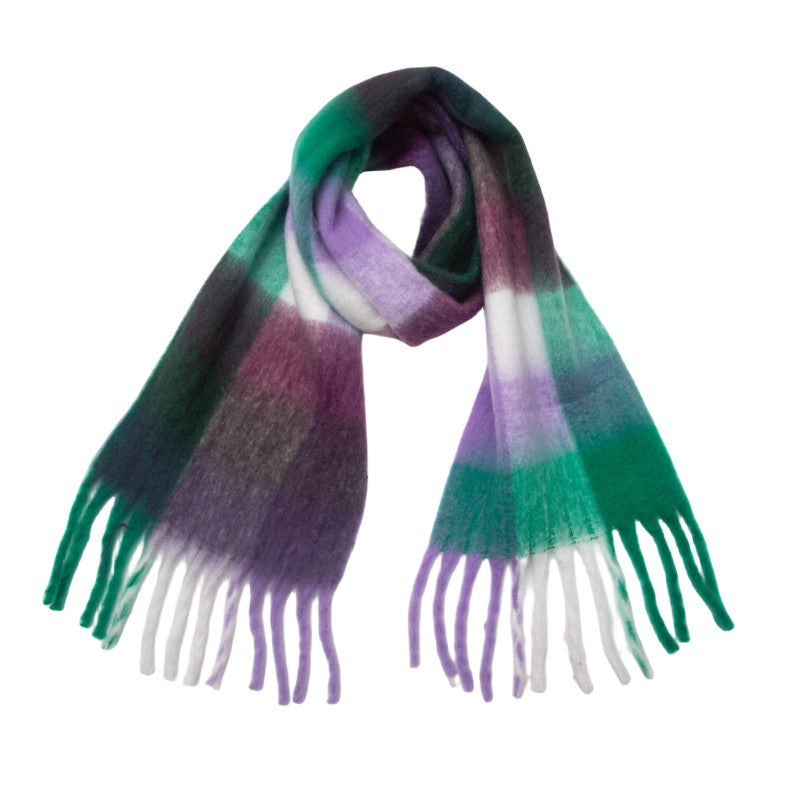 Contrast Color Plaid Tassel Scarves