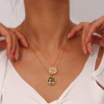 2+ Moon Star Shell Round Pendant Necklaces