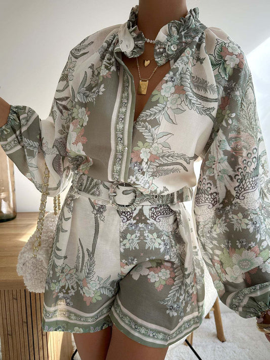 Stylish Linen High-Waisted Shorts And Shirt Set
