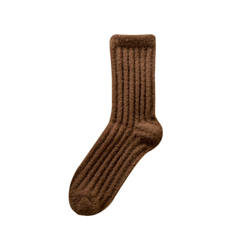 Solid Color Thicken Cashmere Plush Crew Socks