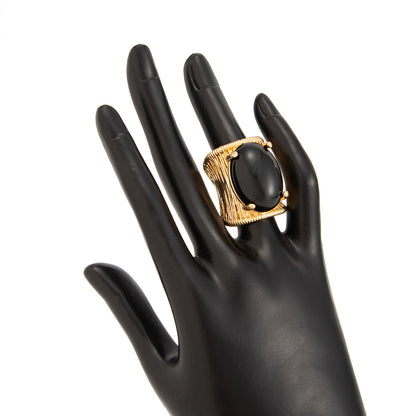 Geometric Resin Gemstone Open Ring Trendy Wide Band