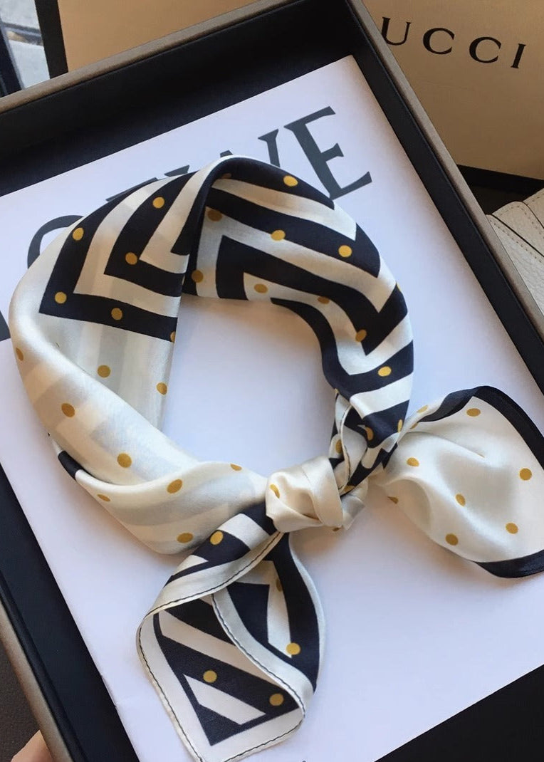 Silk Square Scarf Polka Dot Chevron Design