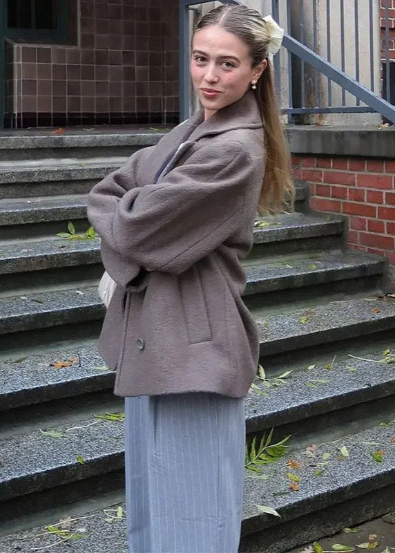Relaxed Wool Blend Coat With Structured Lapels