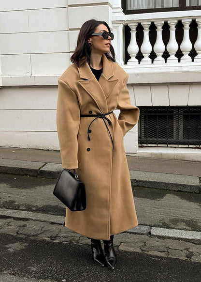 Oversized Wool Blend Coat With Structured Collar