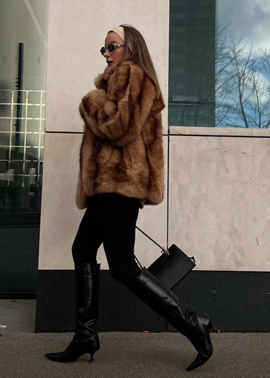 Plush Faux Fur Coat Brown Relaxed Silhouette