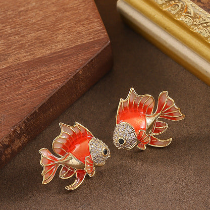 Elegant Koi Fish Stud Earrings With Drip Oil Design