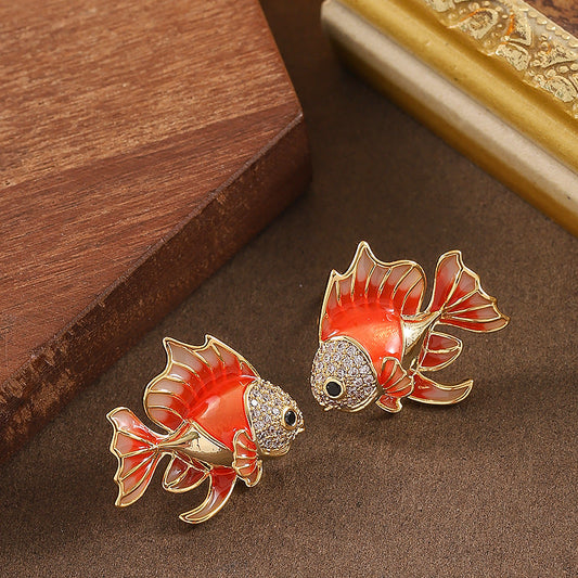 Elegant Koi Fish Stud Earrings With Drip Oil Design