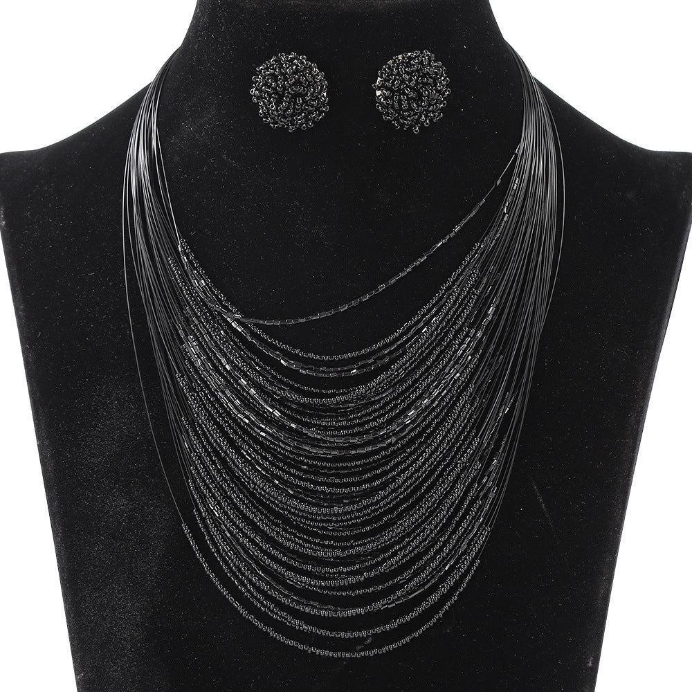 Bohemian Multi-Layer Beaded Necklace and Earring Set for Women