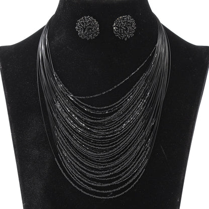 Bohemian Multi-Layer Beaded Necklace and Earring Set for Women
