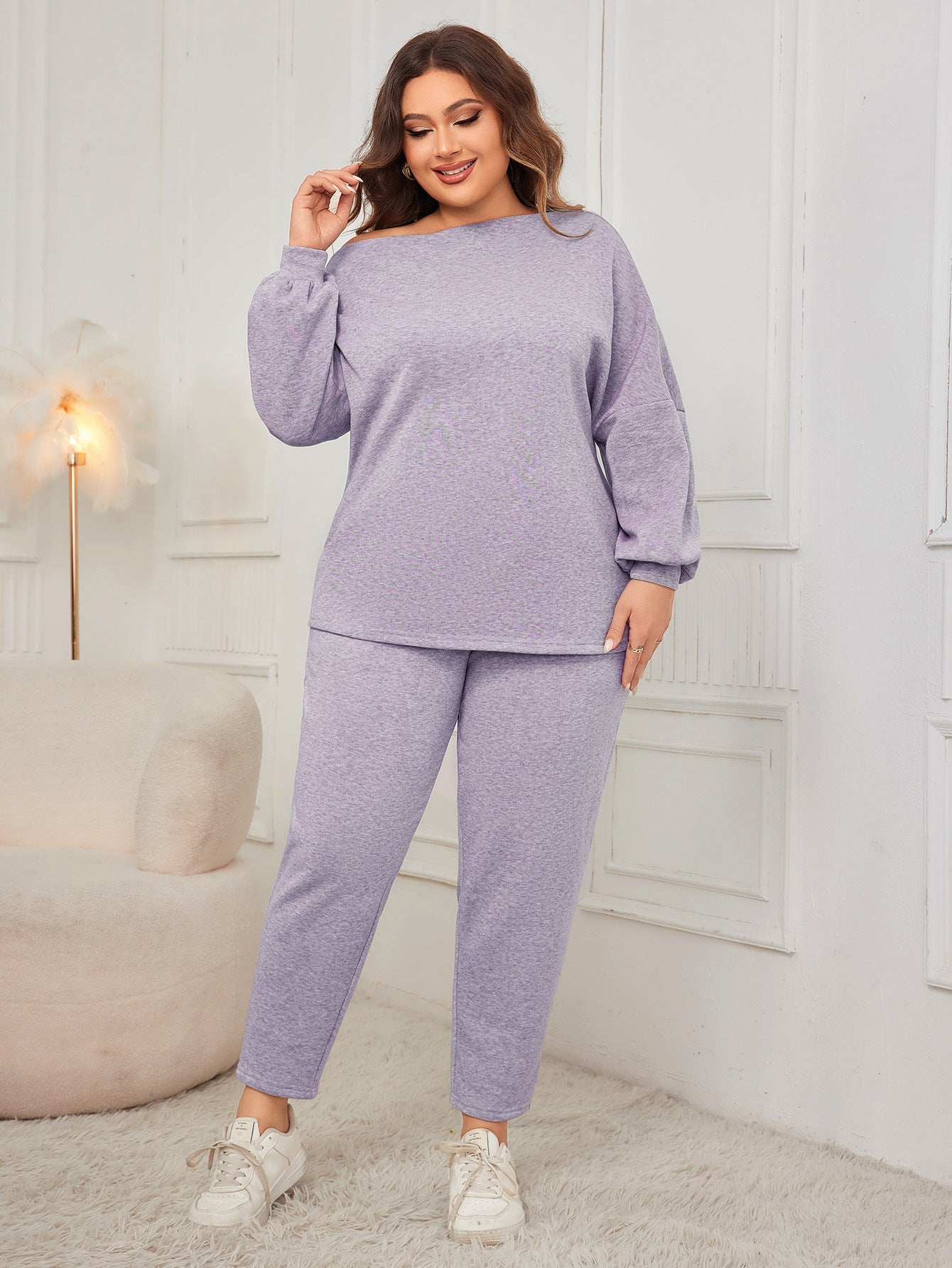 Off-Shoulder Plus Size Loose Fit Pants Set