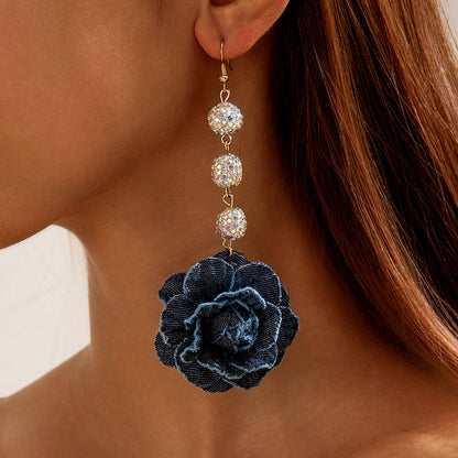 Trendy Floral Denim Tassel Earrings
